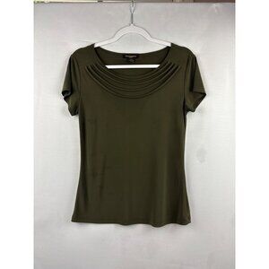 Susan Lawrence Petite Medium Olive Green Short Sleeve Top With Gathered Neckline